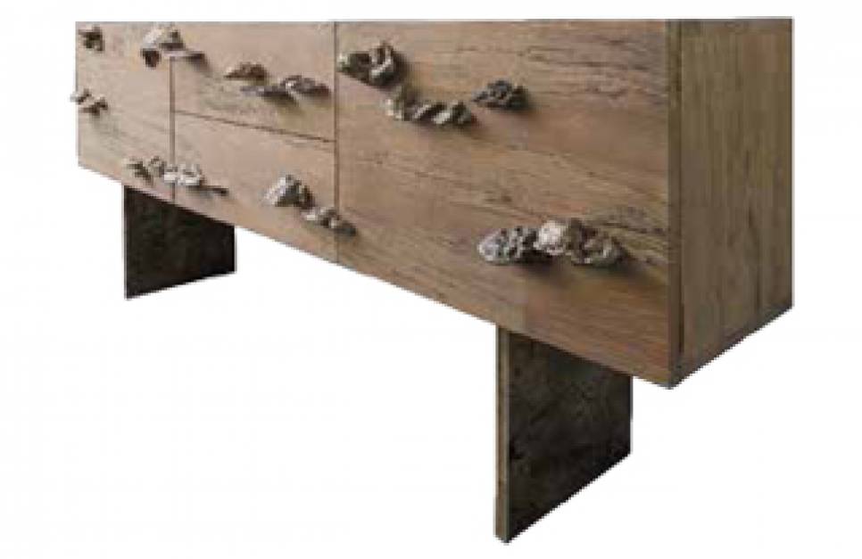 Spalted Ash Sideboard with hand cast bronze with fungi handles